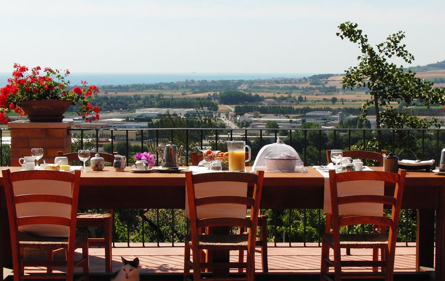 terrace opening beautiful views of the hills by the sea